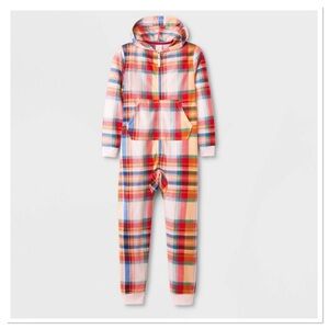 Girl’s Printed Union Suit Cat & Jack Multicolor Plaid Hooded Jumpsuit Pajamas